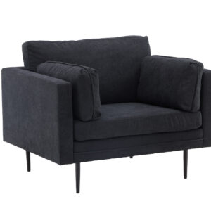 VENTURE DESIGN Boom lænestol, m. armlæn - sort polyester stof og stål