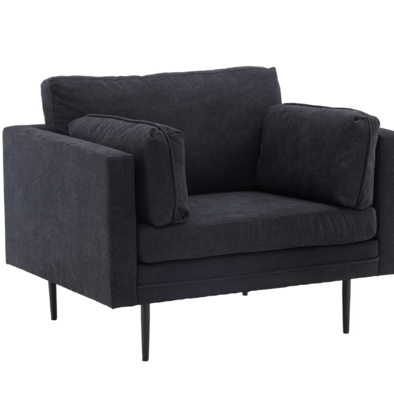 VENTURE DESIGN Boom lænestol, m. armlæn - sort polyester stof og stål