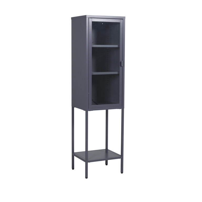 VENTURE DESIGN High Thin skab, m. 1 låge og 3 hylder - glas og grå stål