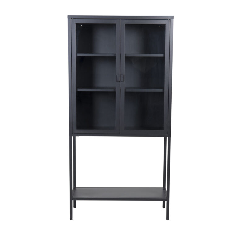 VENTURE DESIGN High Wide skab, m. 2 låger og 3 hylder - glas og sort stål