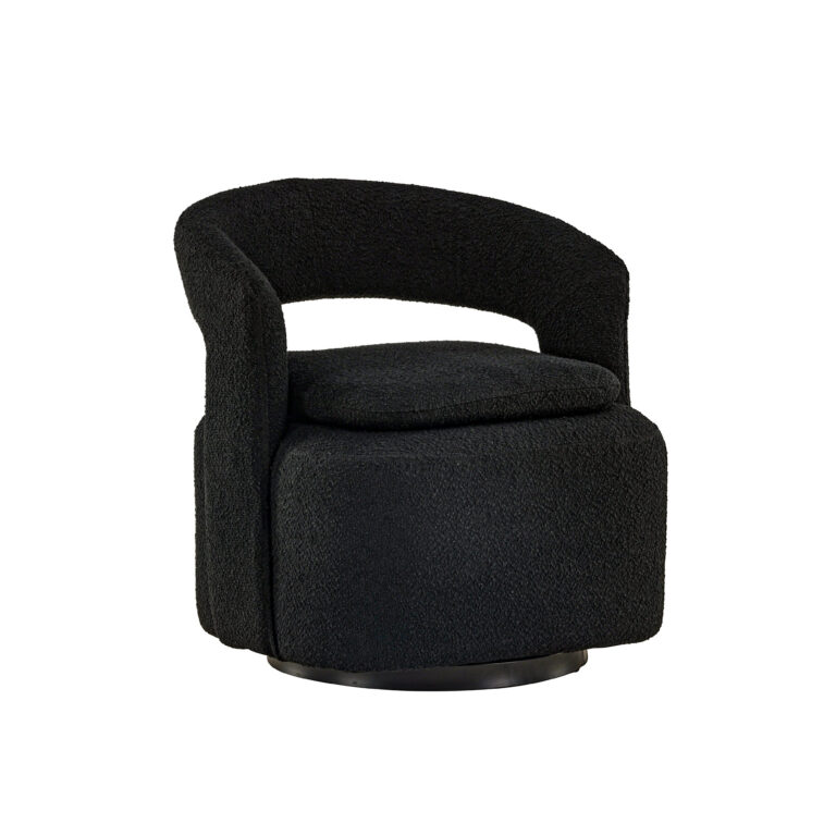 VENTURE DESIGN Laurel lænestol, m. armlæn - sort bouclé og sort stål