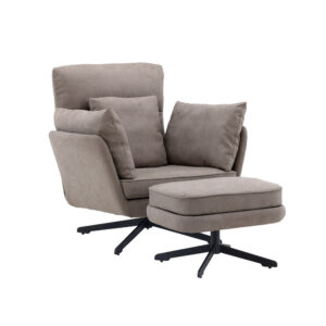 VENTURE DESIGN Madrid lænestol og fodskammel - grå bouclé stof og sort stål