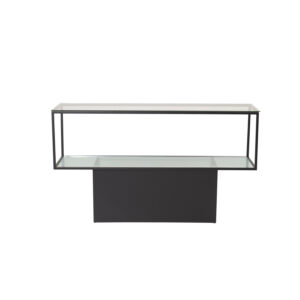VENTURE DESIGN Maglehem konsolbord, m. hylde - grå glas og sort metal (30x35)