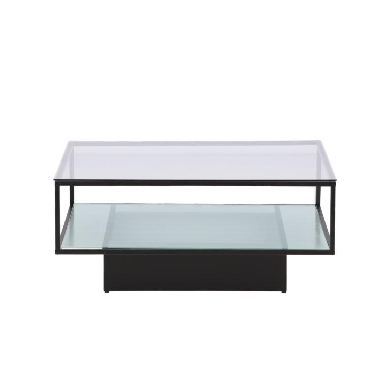 VENTURE DESIGN Maglehem sofabord, m. hylde - klar glas og sort stål (90x90)