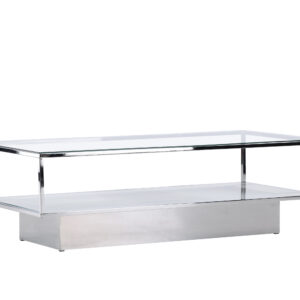 VENTURE DESIGN Maglehem sofabord, m. opbevaring - klar glas og sølv krom stål (130x60)