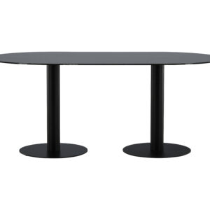 VENTURE DESIGN Pillan spisebord, oval - sort marmormønstret glas og sort stål (180x100)