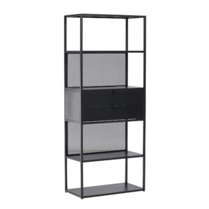 VENTURE DESIGN Santiago reol, m. 2 hylder og 2 skuffer - sort stål