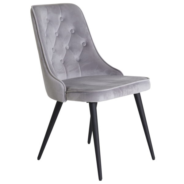 VENTURE DESIGN Velvet Deluxe spisebordsstol, m. armlæn - lysegrå velour og sort metal