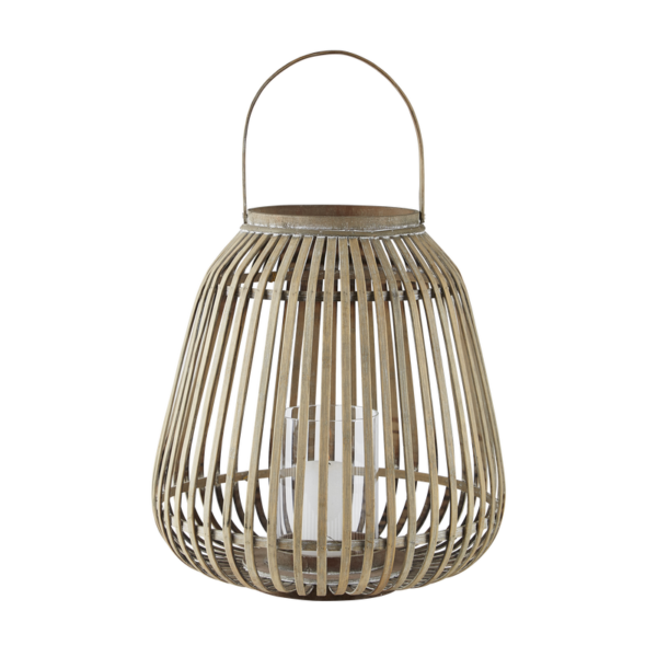 VILLA COLLECTION Amas lanterne, m. hank, rund - klar glas og natur bambus (Ø37)