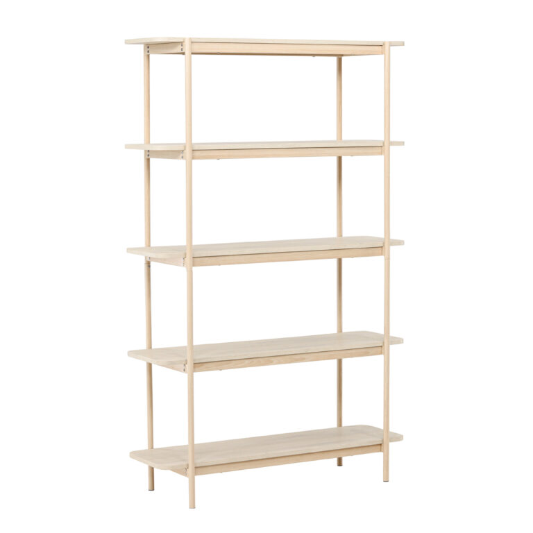 VIND COLLECTION Heim reol, 190 cm, m. 5 hylder - hvidvasket MDF og stål