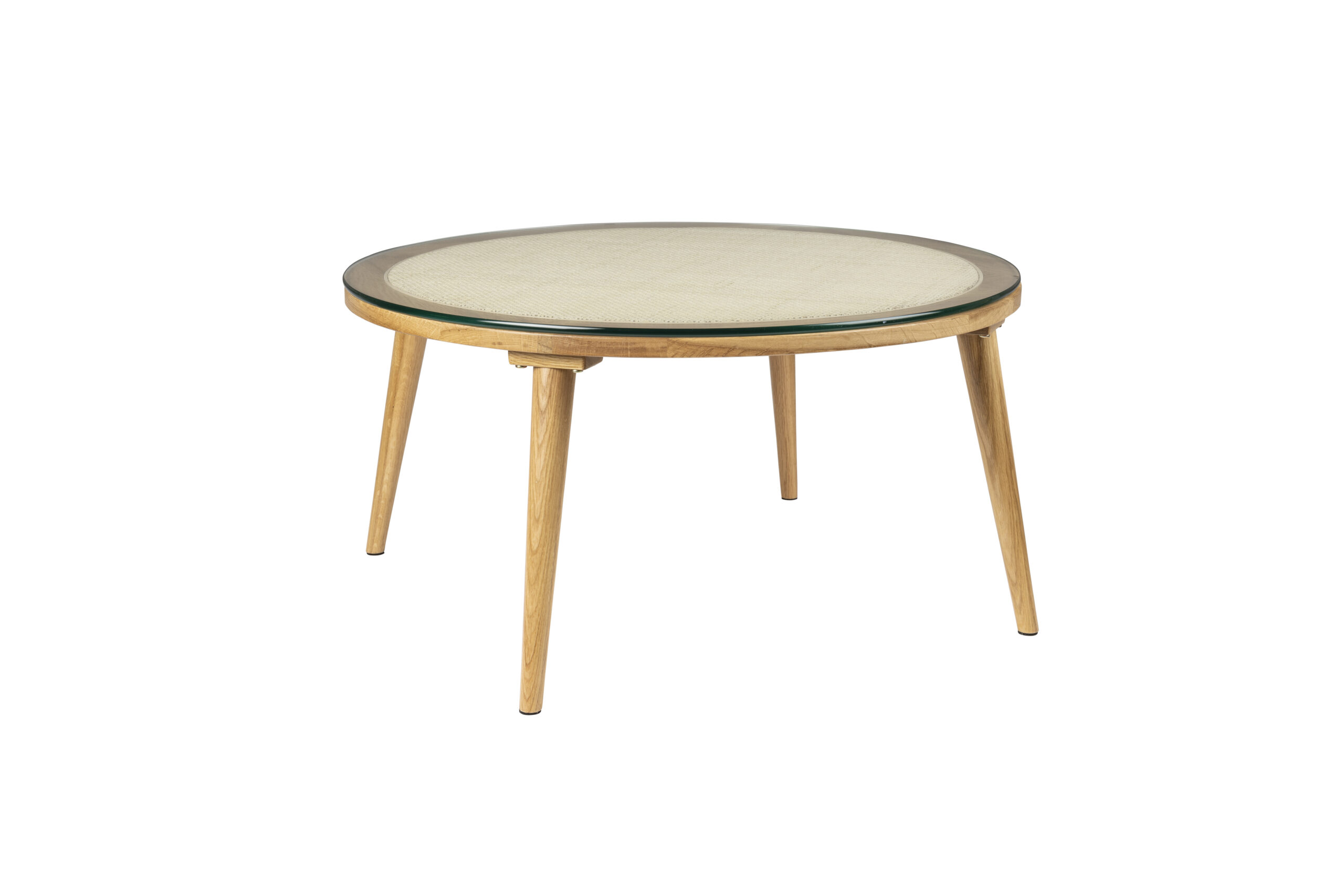 WHITE LABEL LIVING Haru sofabord, rund - glas og natur egetræ (Ø70)