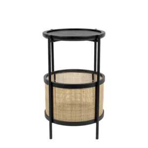 WHITE LABEL LIVING Makoto sidebord, m. kurv - rattan og sort askefinér/metal (Ø30)