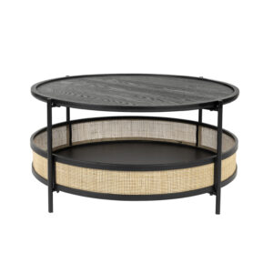 WHITE LABEL LIVING Makoto sofabord, m. kurv - rattan og sort askefinér/metal (Ø80)