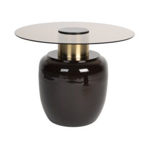 WHITE LABEL LIVING Mohra L sidebord, rund - røgfarvet glas og brun emalje (Ø59)