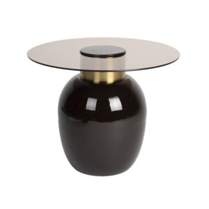WHITE LABEL LIVING Mohra S sidebord, rund - røgfarvet glas og brun emalje (Ø50)