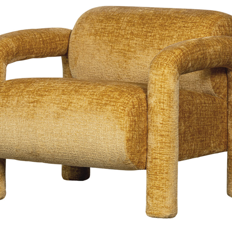 WOOOD EXCLUSIVE Lenny lænestol, m. armlæn - guld/gul ru tekstur fløjl polyester