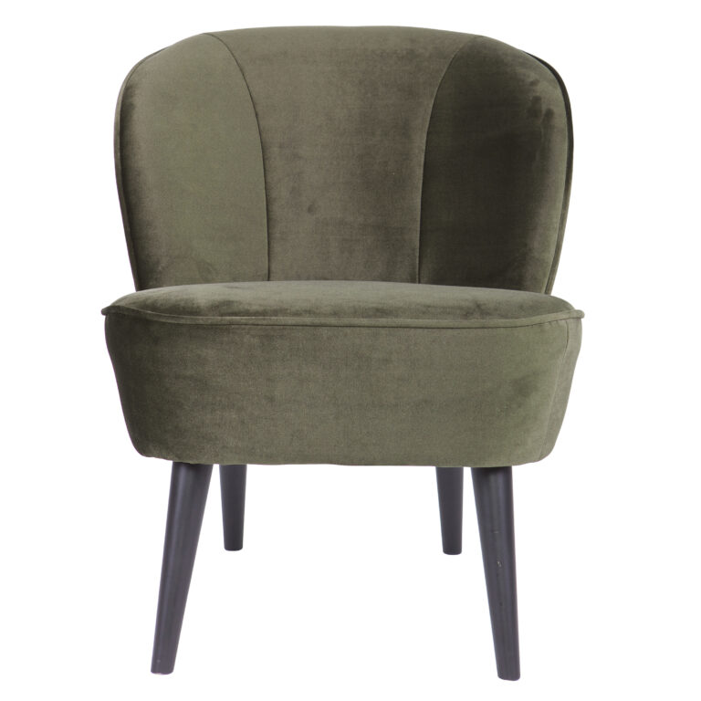 WOOOD Sara lænestol - varm grøn polyester fløjl og birketræ