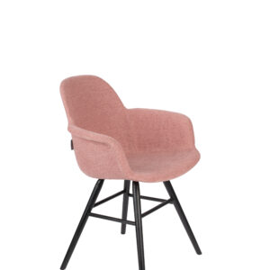 ZUIVER Albert Kuip Soft lænestol, m. armlæn - lyserød polyester og sort asketræ