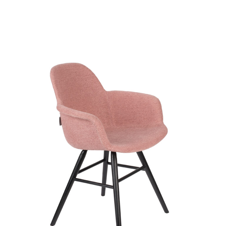 ZUIVER Albert Kuip Soft lænestol, m. armlæn - lyserød polyester og sort asketræ