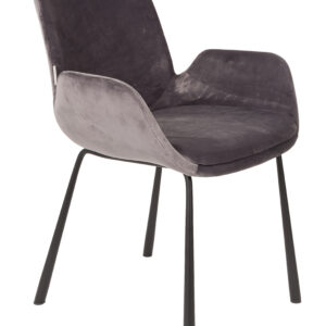 ZUIVER Brit lænestol, m. armlæn - mørkegrå fløjl polyester og sort stål