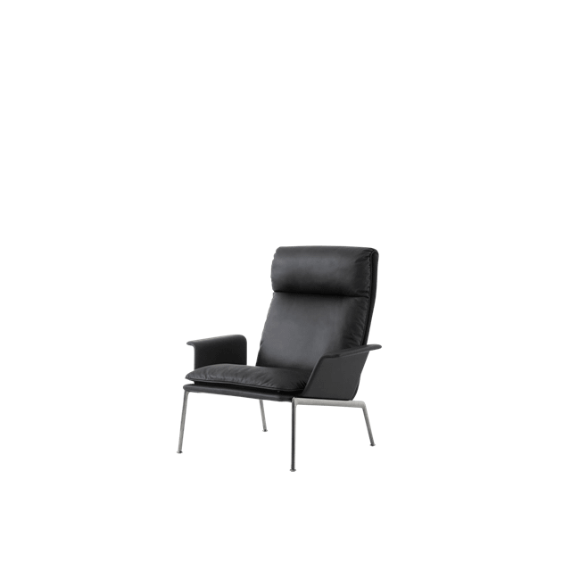 &Tradition Muno LN17 Lænestol Med Armlæn & Høj Ryg Mørk Krom/Noble Leather Black